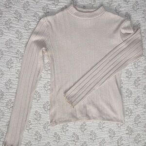 Cream Ribbed Long Sleeve Top